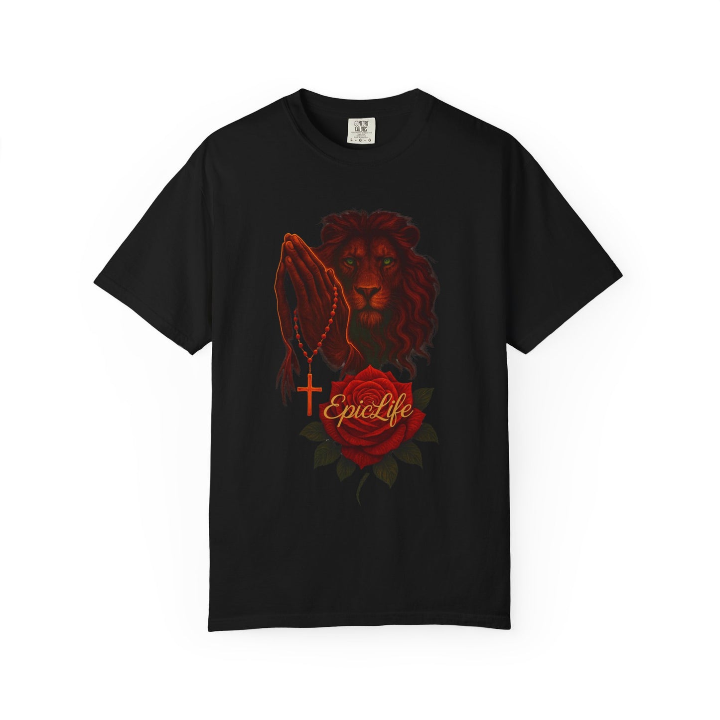 Prayer of a Lion Tee – Sacred Strength Edition Unisex Garment-Dyed T-Shirt - Lion & Cross Design