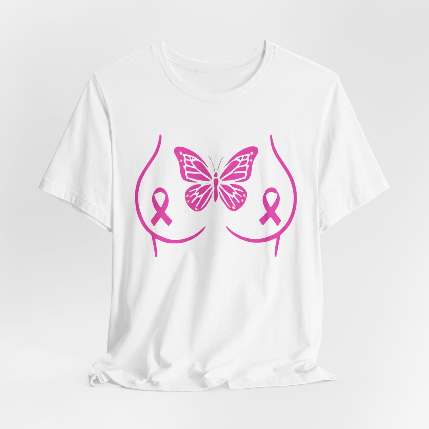 Breast Cancer Awareness Tee, Unisex Short Sleeve T-Shirt, Butterfly Design, Pink Ribbons, Supportive Gift, Awareness Campaign