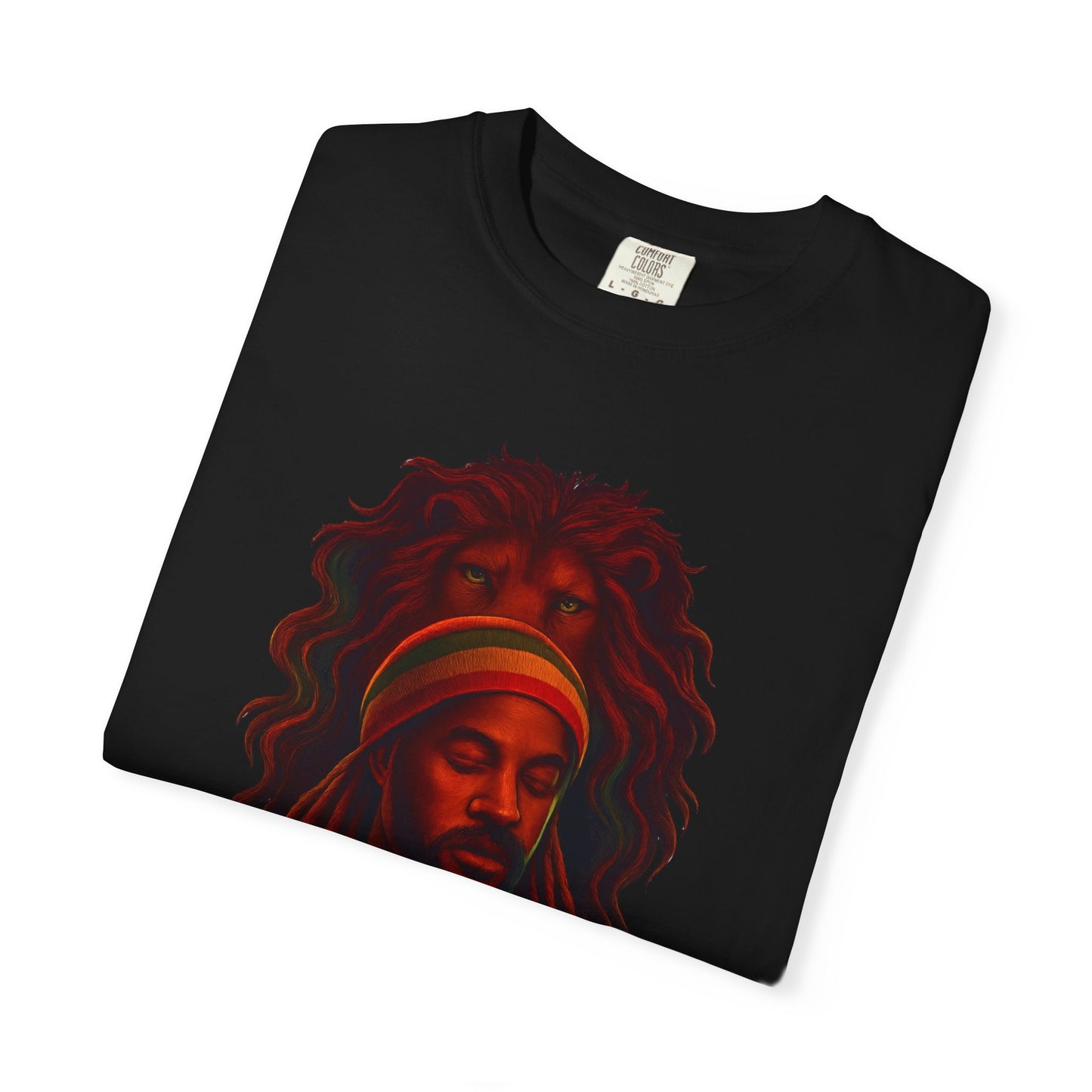 Lion Behind the Eyes Tee Unisex Garment-Dyed T-Shirt - Vibrant Lion & Artist Design