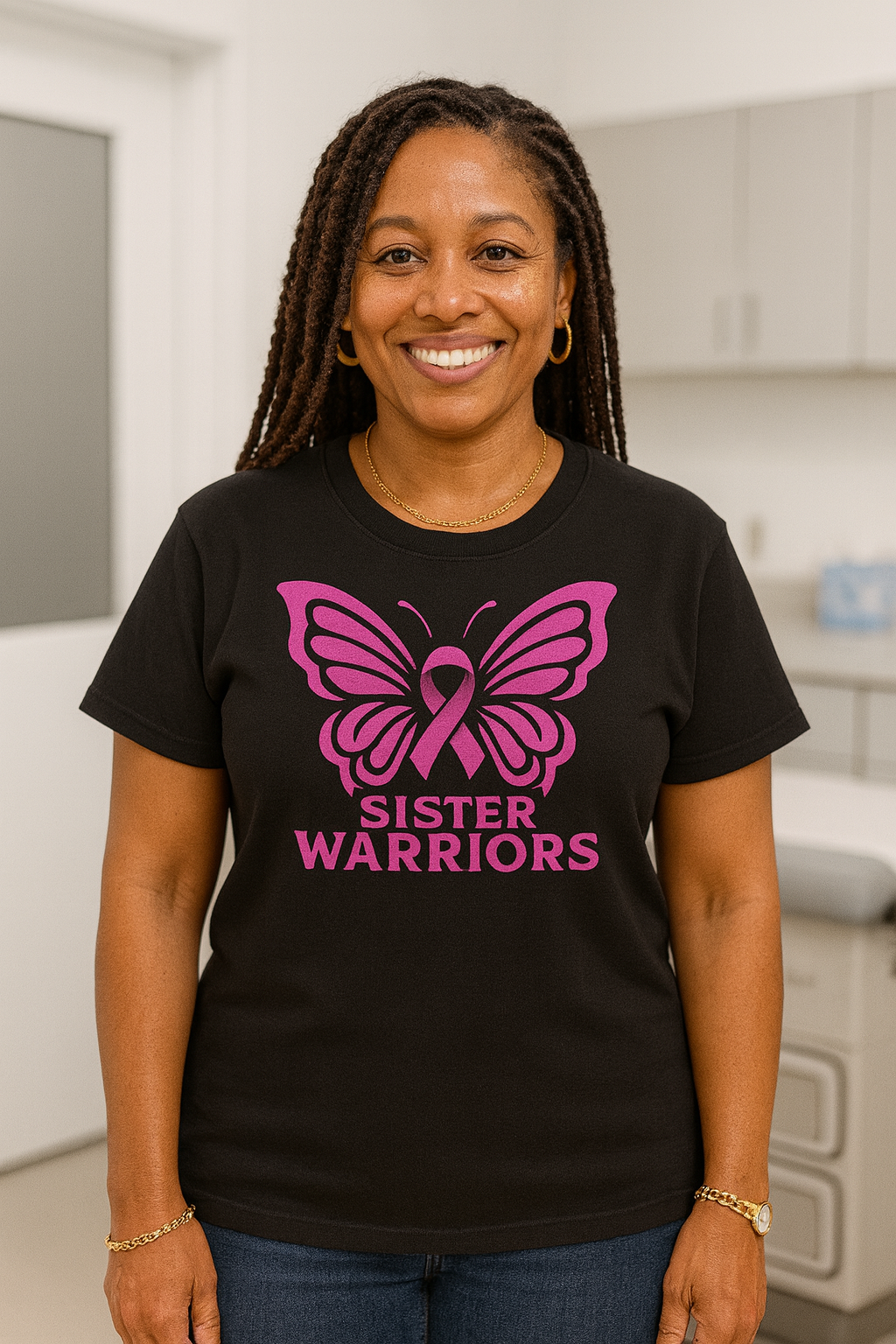 Breast Cancer Awareness Tee, Sister Warriors Shirt, Butterfly Graphic Tee, Support Breast Cancer Survivors, Gift for Her