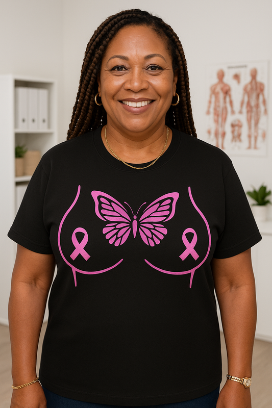 Breast Cancer Awareness Tee, Unisex Short Sleeve T-Shirt, Butterfly Design, Pink Ribbons, Supportive Gift, Awareness Campaign